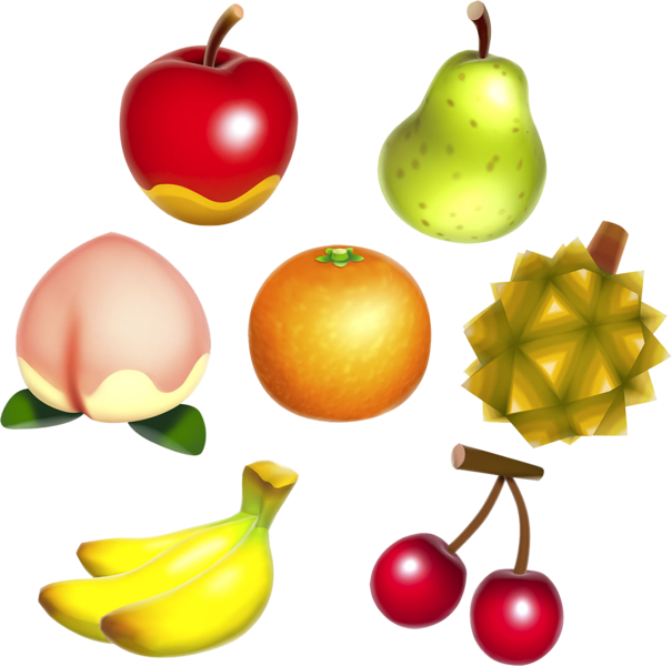 apples, peaches, oranges, bananas, pears, durians, cherries