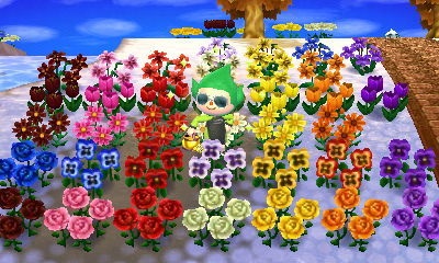 all the hybrid flowers that can exist in the game, grown by one intrepid user!