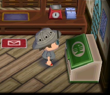 player checking the town recycling bin